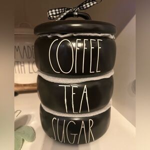 Rae Dunn black coffee tea sugar stacker